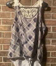 Cute grey plaid tank with lace detail by Eyeshadow size xl