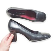 Etienne Aigner Black Leather Block Heels 7M