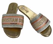 Christian Dior Canvas Lurex Embroidered Dway Slide Sandals Size 36 / US 6