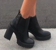 Black Chunky Lug Sole Slip On Bootie 