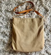 Tan/Brown Canvas  Bucket Bag Crossbody Leather Detailing Purse Boho Bohemian Neutrals Minimalist Earth Tones 