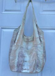 B. Makowsky boho tan + green tie dye watercolor leather shoulderhobo bag💚🤎