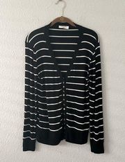 Black & White Striped Cardigan Sweater