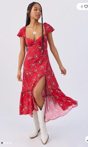 Siren Red Floral Midi Dress