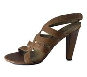 Diane Von Furstenberg Leather Sandal Heels Brown Strappy open Toe Shoes Size 10