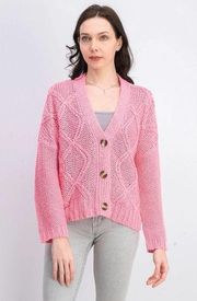 RD STYLE Cardigan Laure Cropped Cable Knit Bubblegum Pink Textured Size Med NWT