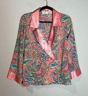 Vintage Victoria's Secret Gold Label pink paisley two-button top