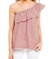 #27 NWT! Sz: XS White and Red Gingham Reagan Ruffle Top by Lauren James