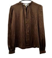 Diane Von Furstenberg Billow Silk Blend Brown Long Sleeve Top Size 0