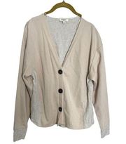 Umgee Beige Oversized Button Linen Blend Minimalistic Cardigan Small