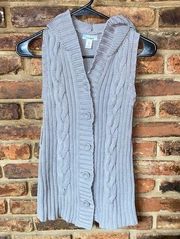 Old Navy Gray Cable Knit Sleeveless Hooded Button Down Vest Sweater Size Medium