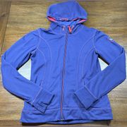 Womens Full Zip Hooded Sweatshirt Size L Purple Athletic Stretch Thumb Hole