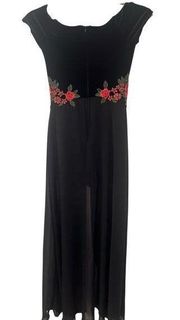 Velvet Top Rose Embroidered Prom Jumpsuit w Mesh Dress Bottom size 1/2