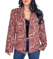 1990s Covington Vintage Pink and Black Floral Paisley Blazer Size 14