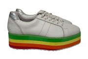 Very Volatile Womens Rainbow Platform Shoes White Leather Lace Up Retro Size 8.5