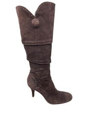 Antonio Melani Brown Suede Heeled Boot Rounded Toe Knee High Size Zip Size 8.5