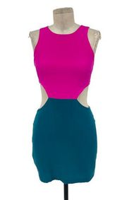 Naven 2-Tone Silk Colorblock Side Cut-Out High Neck Silk Mini Dress Size Small