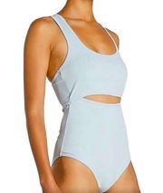 NWT! SECNDTURE Cutout Rib Bodysuit in Sky Blue - Size Medium