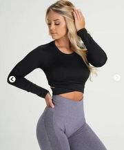 NVGTN Black Crossbody Long-Sleeve Stretchy Activewear Crop Top Size L