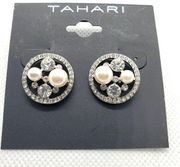 NWT Tahari Silver Rhinestone & Faux Pearl Earrings