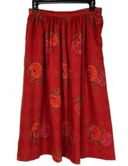 Vintage Evan Picone Red Floral Skirt Pockets 10 Maxi Print Saffron Brick