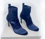 JIMMY CHOO Mallory Corset Lace Up Booties Ankle Boots Navy Blue Satin Size 40