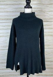Vici Black Knit Split Hem Classic Minimalist Ribbed Turtleneck Sweater