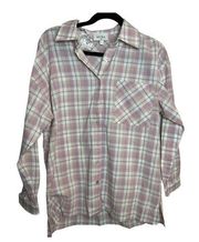 Aura Auro Button Up Oversized Plaid Shirt Size Small Pink Neutral *New*