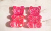 Pink Glitter Gummy Bear Stud Earrings