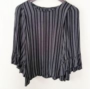 Drew Ruffle Bell Sleeve Striped Blouse Size Medium Black/White Statement Sleeves