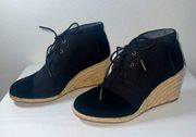 TOMS Womens Desert Wedge Black Burlap Suede Size 7 10004884 8 EUC!!!