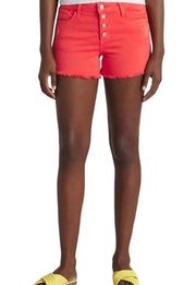 Stitch Fix Just USA Myra Denim Shorts Coral Button Fly Stretch Frayed Hem 10/30