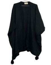 Cleobella Black Knit Sevigny Cozy Boho Pom Pom Drape Cape Kimono Wrap