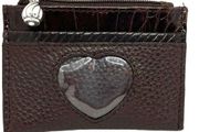 Brighton Small Wallet Brown Leather ID Holder Zippered Coin Purse Heart‎ Window