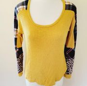 7th Ray mustard waffle contrast raglan tee small