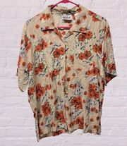 Bill Blass jeans vintage tropical print floral button front casual shirt large