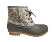 MAGELLAN silver Gray Rubber Quilted Khaki Fabric Lace Up Duck Boots 8