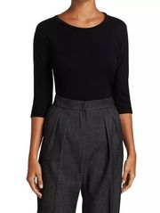 Max Mara | Circe 3/4 Sleeve Crewneck Jersey Tee in Black