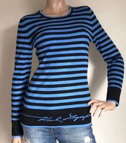 NWT Crew Neck SIGNATURE Ribbed Knit Striped Logo Sweater 