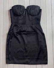 Naked Wardrobe The Statement Satin Corset Strapless Mini Dress Black Size S