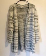 Christopher & Banks black & white long sleeve open cardigan sweater size XL