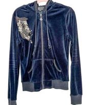 Miss Me Velvet Embellished Hoodie Angel Wing Black Silver