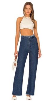 NWT WeWoreWhat Frayed Waistband Straight Leg Jeans 26 Blue