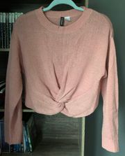 Pink Cropped Front Knot Sweater Cottage Core Girly