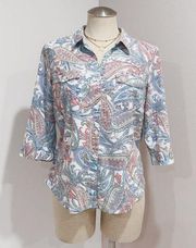 Croft & Barrow Women's Multicolor Paisley Print Button Down Shirt Size PL