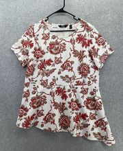 Dennis Basso Women's Blouse Asymmetrical Hem Floral Plus Size 1X Peplum