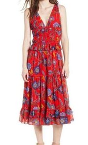 Rebecca Minkoff NWT red floral lucy vneck ruffled midi dress