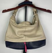 Diane Von Furstenberg DVF Tan Navy Colorblock Leather Mandy Hobo Purse