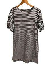 ADORABLE Kaari Blue—Black & White Stripes Casual Dress—Statement Sleeves