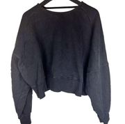Lulus Womens Oversized Cropped Criss Cross Open Back Black Sweatshirt Size Mediu